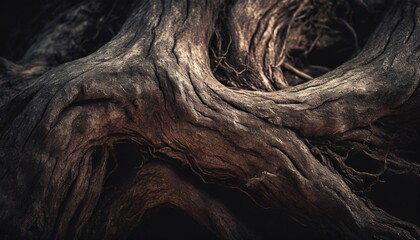 an illustration of a tree root showing a carbon effect with close natural detail to the old rough...