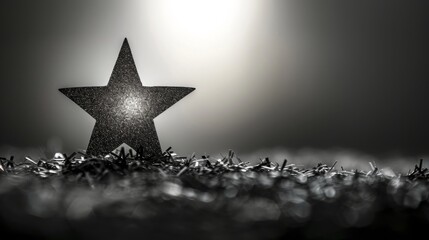 single lone star receiving light from above. One standing star.  Shallow depth of field. - obrazy, fototapety, plakaty