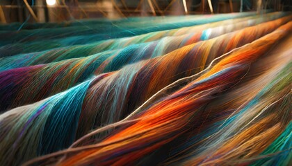multicolored straight strands texture background sewing equipment loom equipment at a garment factory