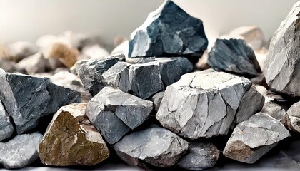 a random pile of rocks stone and granite showing natural close and detailed texture on a white background