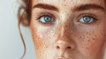 Close-up of Woman with Freckles and Blue Eyes