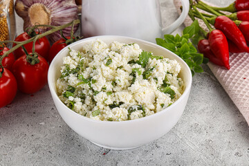 Curd cheese with green herbs