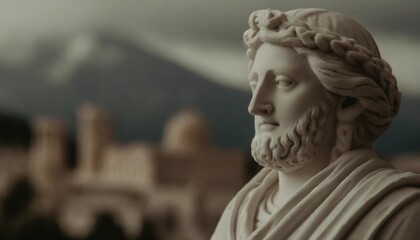 Fototapeta na wymiar ancient greek philosopher statues philosophy blurred background