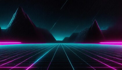 retro cyberpunk style 80s sci fi background futuristic with laser grid landscape digital cyber surface style of the 1980 s 3d illustration - obrazy, fototapety, plakaty