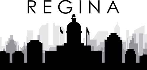 Fototapeta premium Black cityscape skyline panorama with gray misty city buildings background of REGINA, CANADA