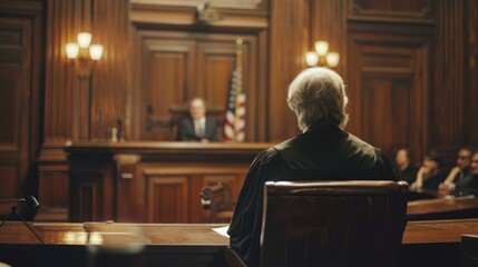 A judge delivering a verdict in a court trial.