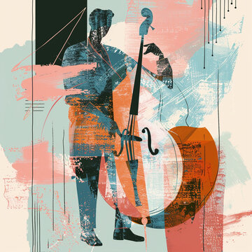 Jazzband, jazz musician, bass player. Illustration, concert poster. 