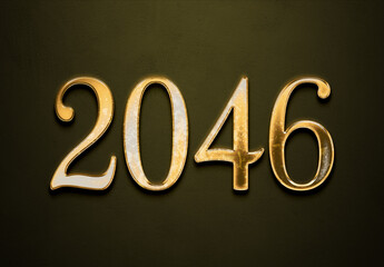 Old gold effect of 2046 number with 3D glossy style Mockup.	