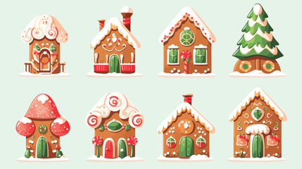Gingerbread houses isolated on background. Vector c