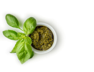 Fresh Basil and Italian sauce  isolated on white with copy space