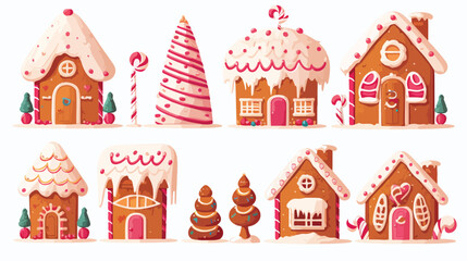 Gingerbread houses isolated on background. Vector c