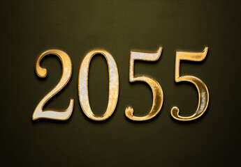 Old gold effect of 2055 number with 3D glossy style Mockup.	