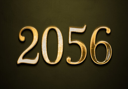 Old gold effect of 2056 number with 3D glossy style Mockup.	