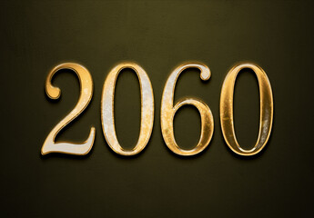 Old gold effect of 2060 number with 3D glossy style Mockup.	