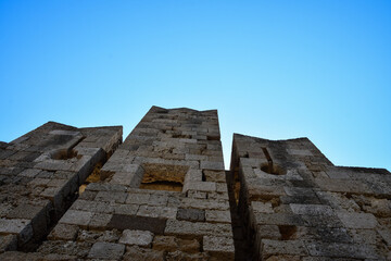 Ancient fortress on the island of Rhodes. A beautiful fortress tower from the battle.	
