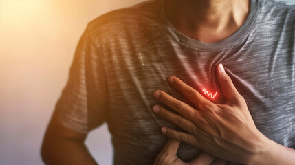 A person experiencing stomach ache and heartburn pain,