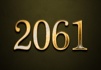 Old gold effect of 2061 number with 3D glossy style Mockup.	