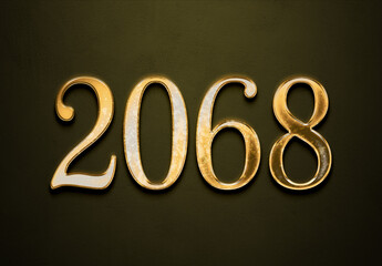 Old gold effect of 2068 number with 3D glossy style Mockup.	