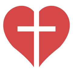 Two halves heart Catholic cross, cross symbol love God faith