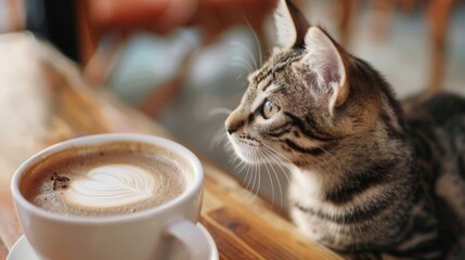 A cat beside a coffee mug - Powered by Adobe