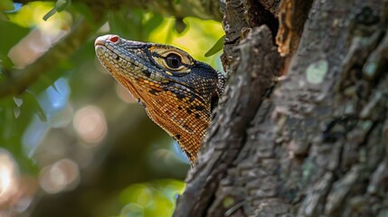 Lizard sitting tree gazing