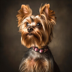 A Yorkshire Terrier in a glamorous pose, showcasing its silky coat and confident expression