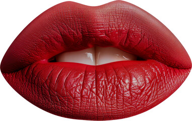 Close-up of red glossy lips cut out png on transparent background