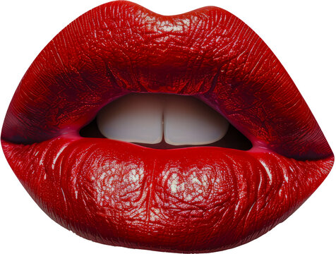 Close-up of red glossy lips cut out png on transparent background
