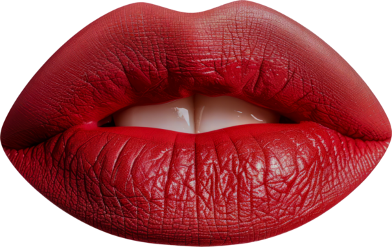 Close-up of red glossy lips cut out png on transparent background