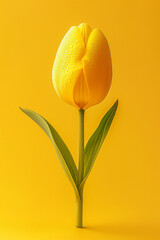 Yellow tulip on a solid yellow background. Minimal Spring and easter ide. Greeting card