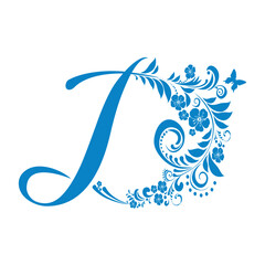 Letter D isolated on white. Romantic letter of beautiful flowers. Floral Alphabet. Happy Father's Day. Vector Illustration