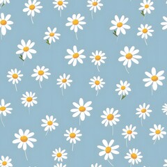 Daisy pattern seamless flat illustration simple design cute baby blue background