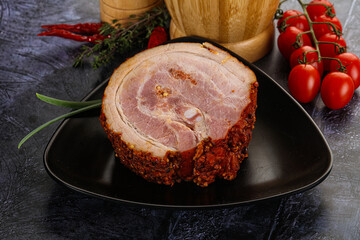 Tasty and fat smoked pork belly