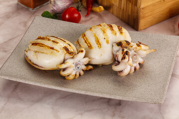 Grilled cuttlefish in the plate