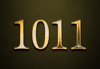 Old gold effect of 1011 number with 3D glossy style Mockup.	
