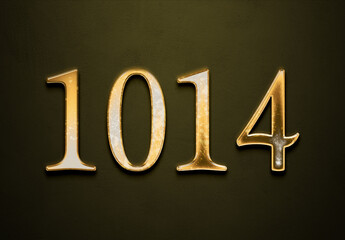 Old gold effect of 1014 number with 3D glossy style Mockup.	