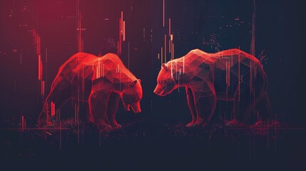Managing Bear Market Losses: Investment Analysis and Trend Opposing Strategies -- Illustration of Bear Market Icon Symbol Concept for Business Investors  - obrazy, fototapety, plakaty