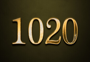 Old gold effect of 1020 number with 3D glossy style Mockup.	