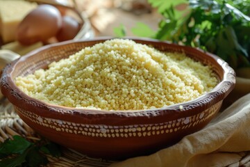 Mestolo with Delicious Organic Couscous - A Vegan Arabic Dish with Raw Semolina Grains from Morocco and Africa