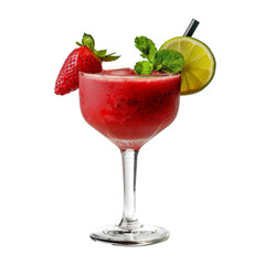 Frozen Strawberry Daiquiri Cocktail with Lime and Mint on Transparent Background