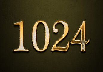 Old gold effect of 1024 number with 3D glossy style Mockup.	 - obrazy, fototapety, plakaty