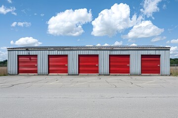 Fototapeta premium Secure and Spacious: Commercial Self Storage Facility with Garage Doors and Interior Space for Rent 