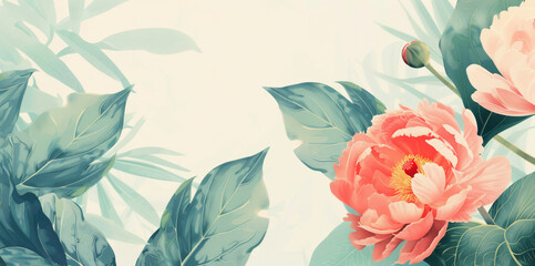 Beautiful romantic illustration of Peonies on light background. Modern banner. - 781107070