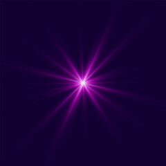 Transparent shine gradient glitter, purple bright flare. Glare texture. Glowing light effect stars bursts with sparkles. Glitter magic white star sparks on transparent background. Xmas lights. Vector