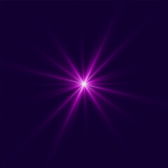 Transparent shine gradient glitter, purple bright flare. Glare texture. Glowing light effect stars bursts with sparkles. Glitter magic white star sparks on transparent background. Xmas lights. Vector
