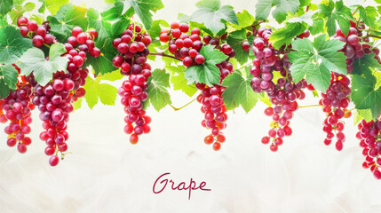 Grapes branch with green leaves on white background. Botanical banner - 781107276