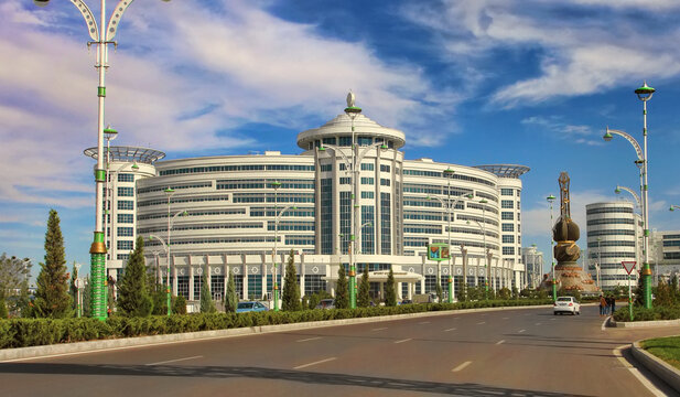 Ashgabat, Turkmenistan - October 20, 2023:  Part of the sport complex. Hotel "Sport"