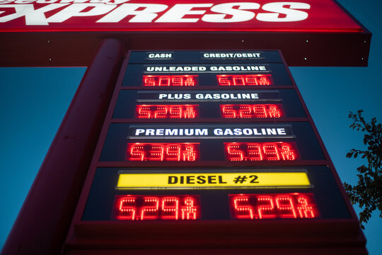 LOS ANGELES - April 9, 2024: High gas prices displayed outdoor at Speedway Express gas station.