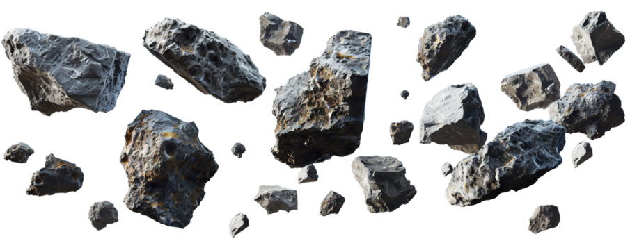 Group of floating asteroids, cut out
