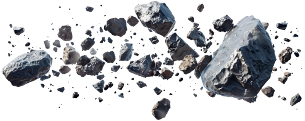 Group of floating asteroids, cut out